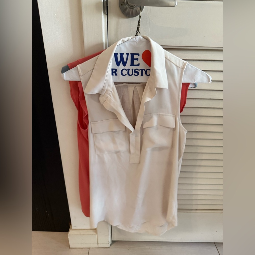 2 LOFT Sleeveless White and Coral Button Down Shirt